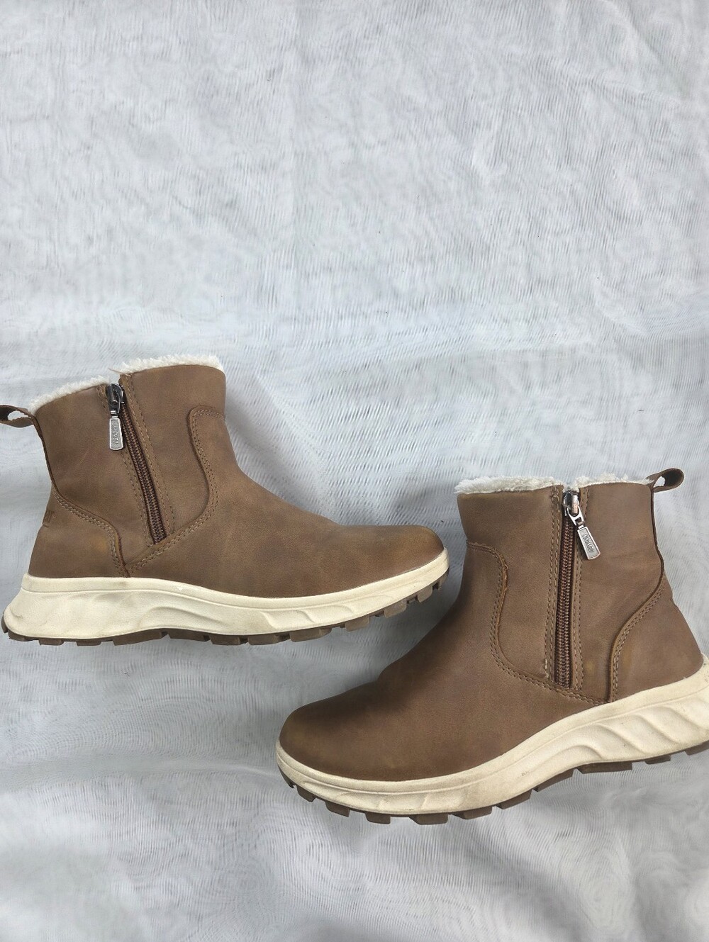 Khombu‎ Brown Zip-Up Shearling-Trim Ankle Boots